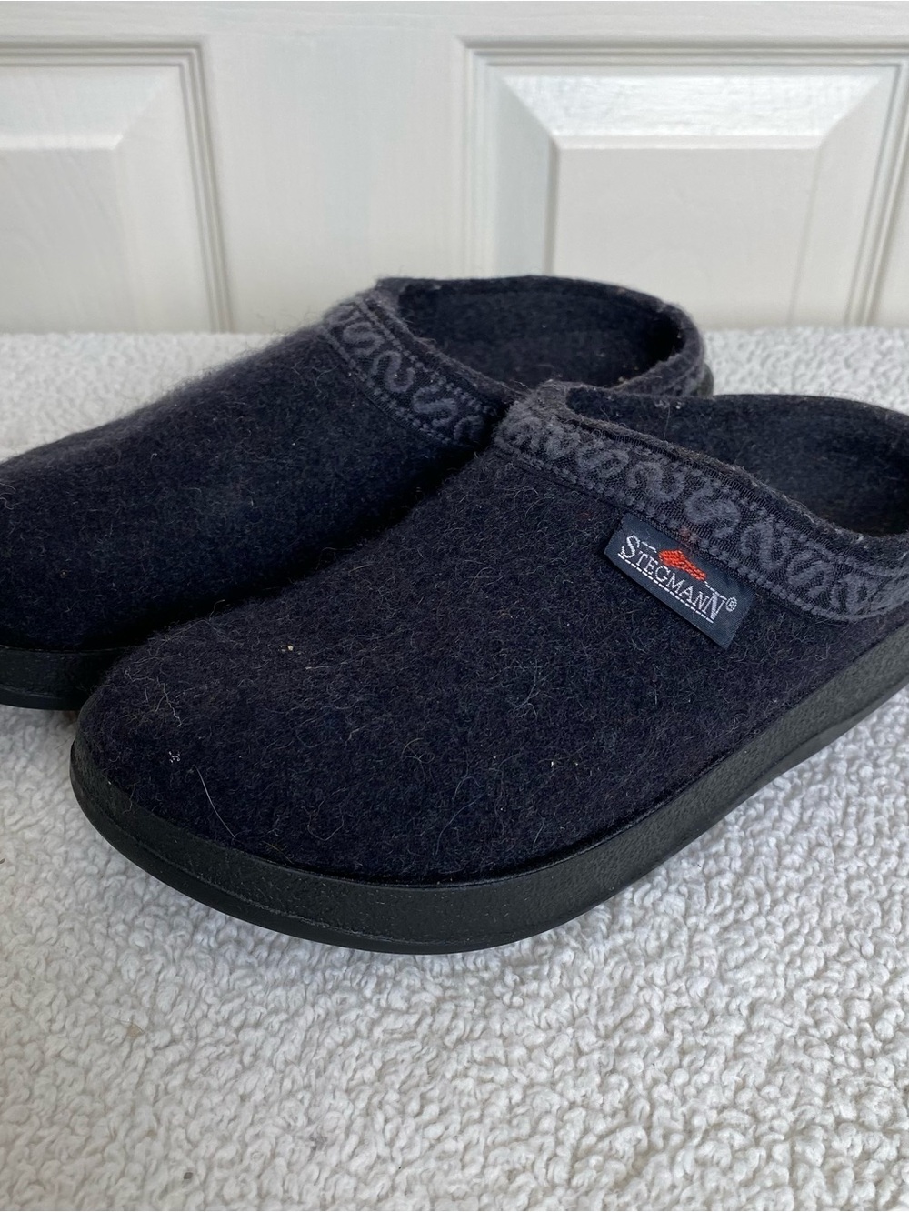 Stegmann Black Wool Slip On Clog Mules